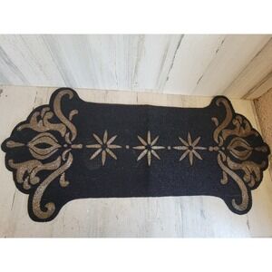 Vintage unique black beaded table runner Golden Star pattern home
